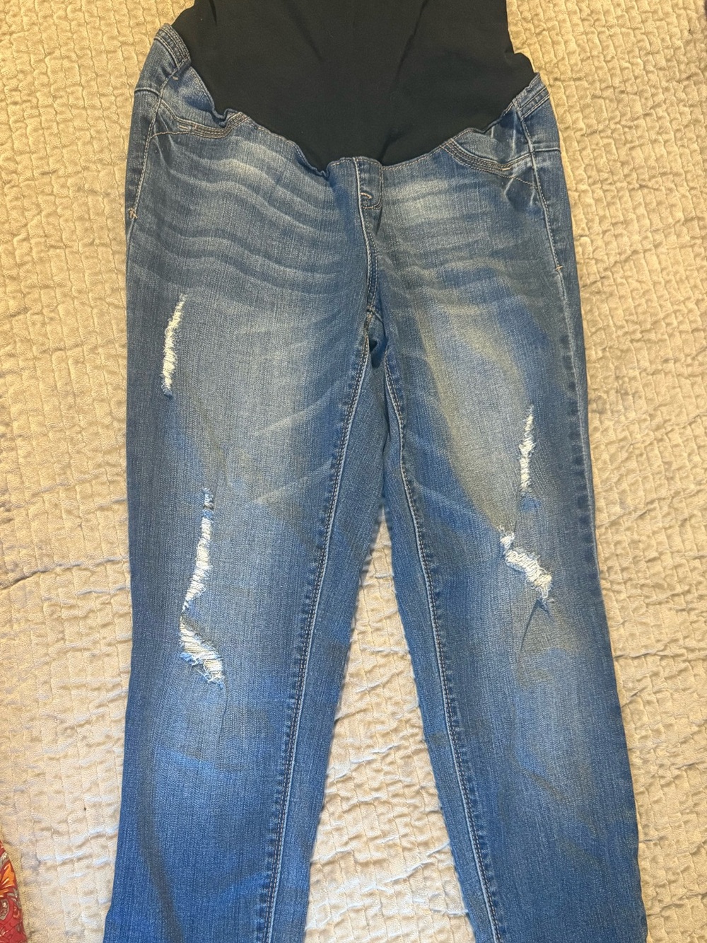 1822 Denim Women's Straight Leg Distressed Blue Jeans-Maternity